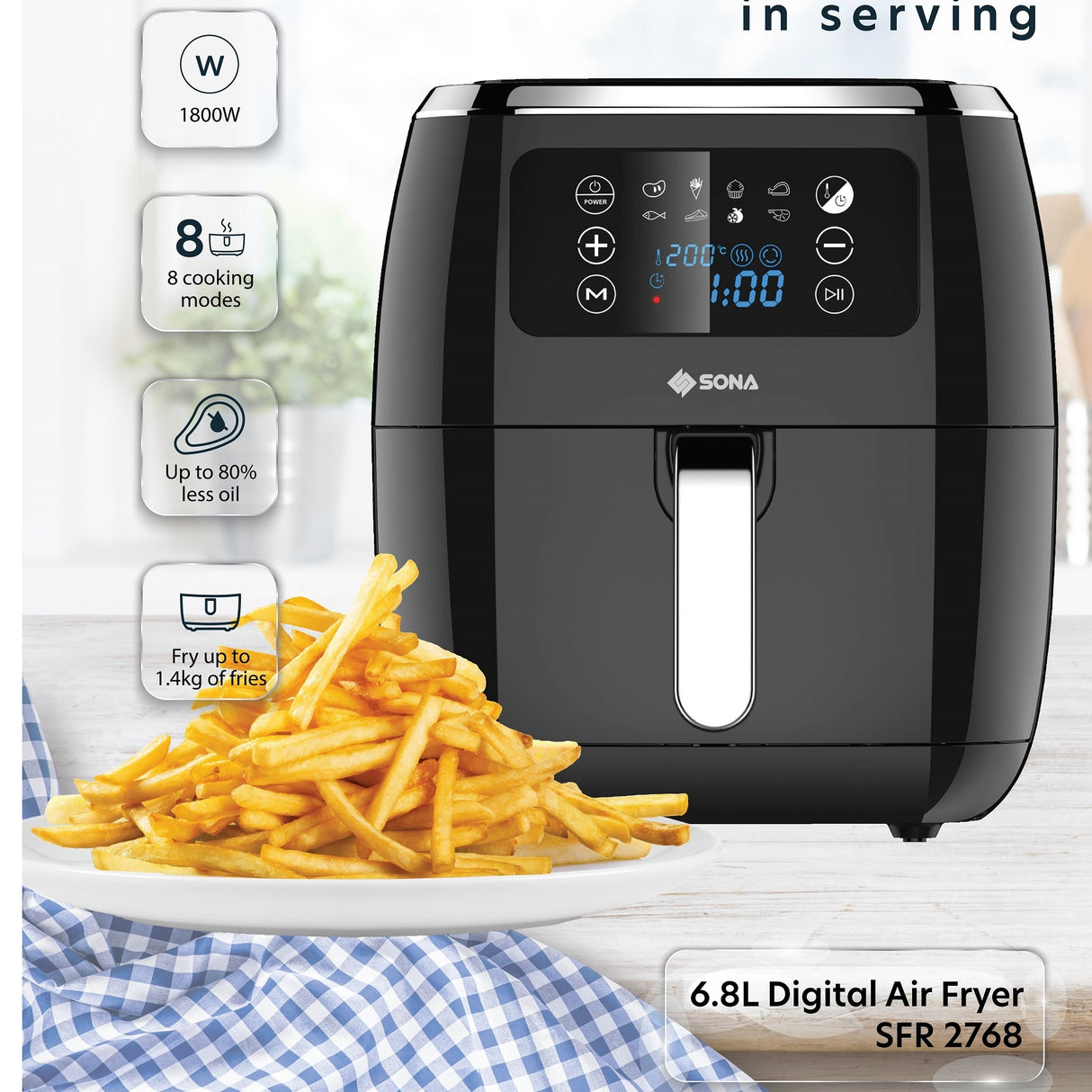 Sona SFR 2768 Digital Air Fryer 6.8L