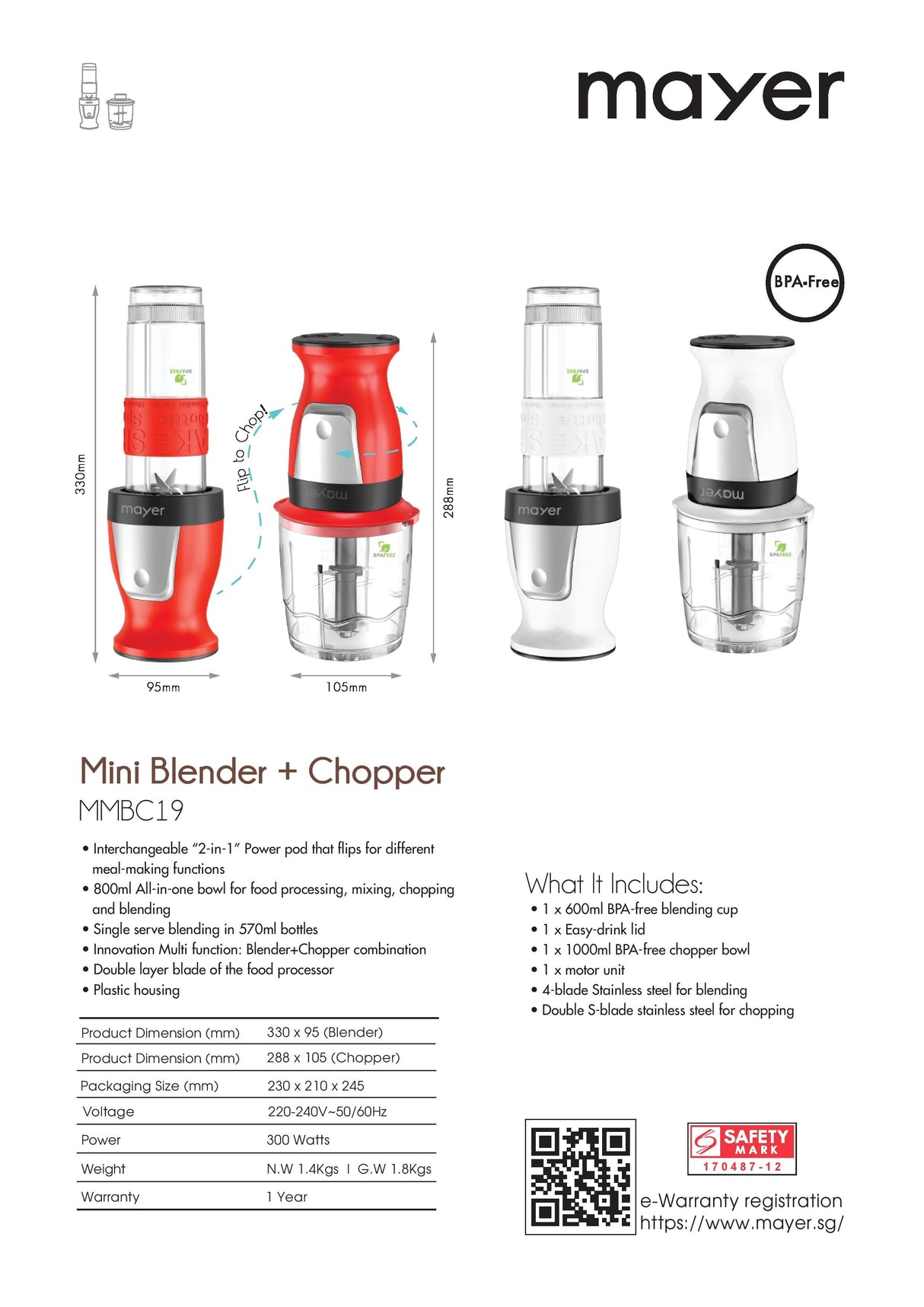 Mayer MMBC19 Mini Blender + Choper