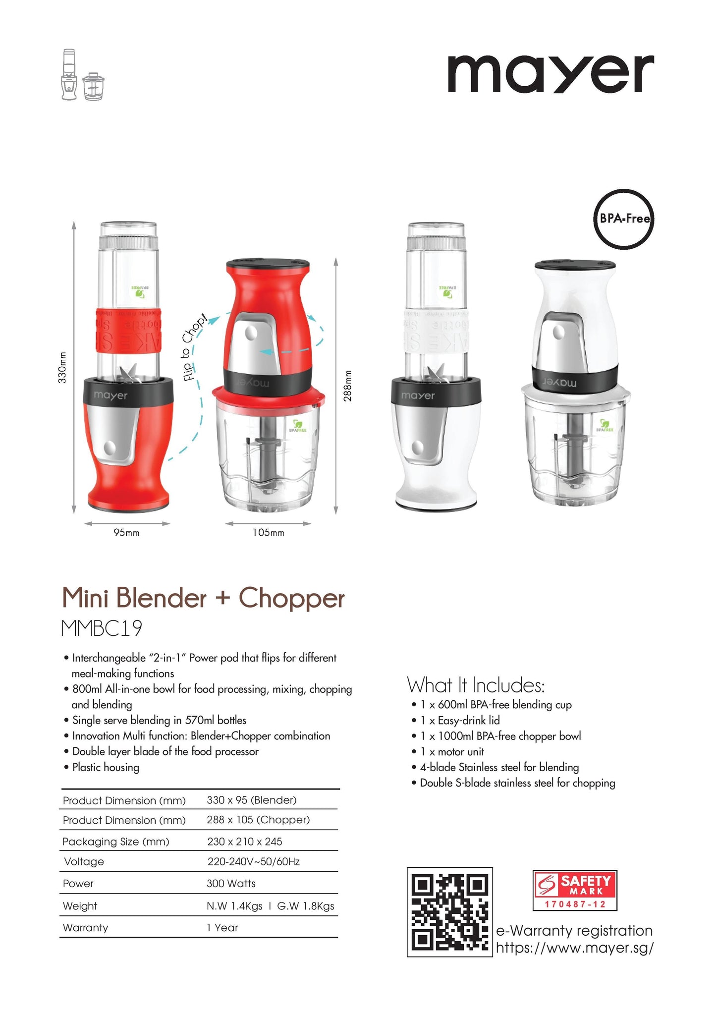 Mayer MMBC19 Mini Blender + Choper