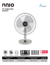 NNIO N1610TF Table Fan 16 Inch