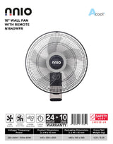 NNIO N1640WFR Remote Wall Fan 16 Inch