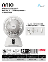 NNIO N1800DCACR 360° Remote DC High Velocity  Air Circulator Fan 8 Inch