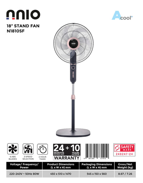 NNIO N1810SF Stand Fan 18 Inch