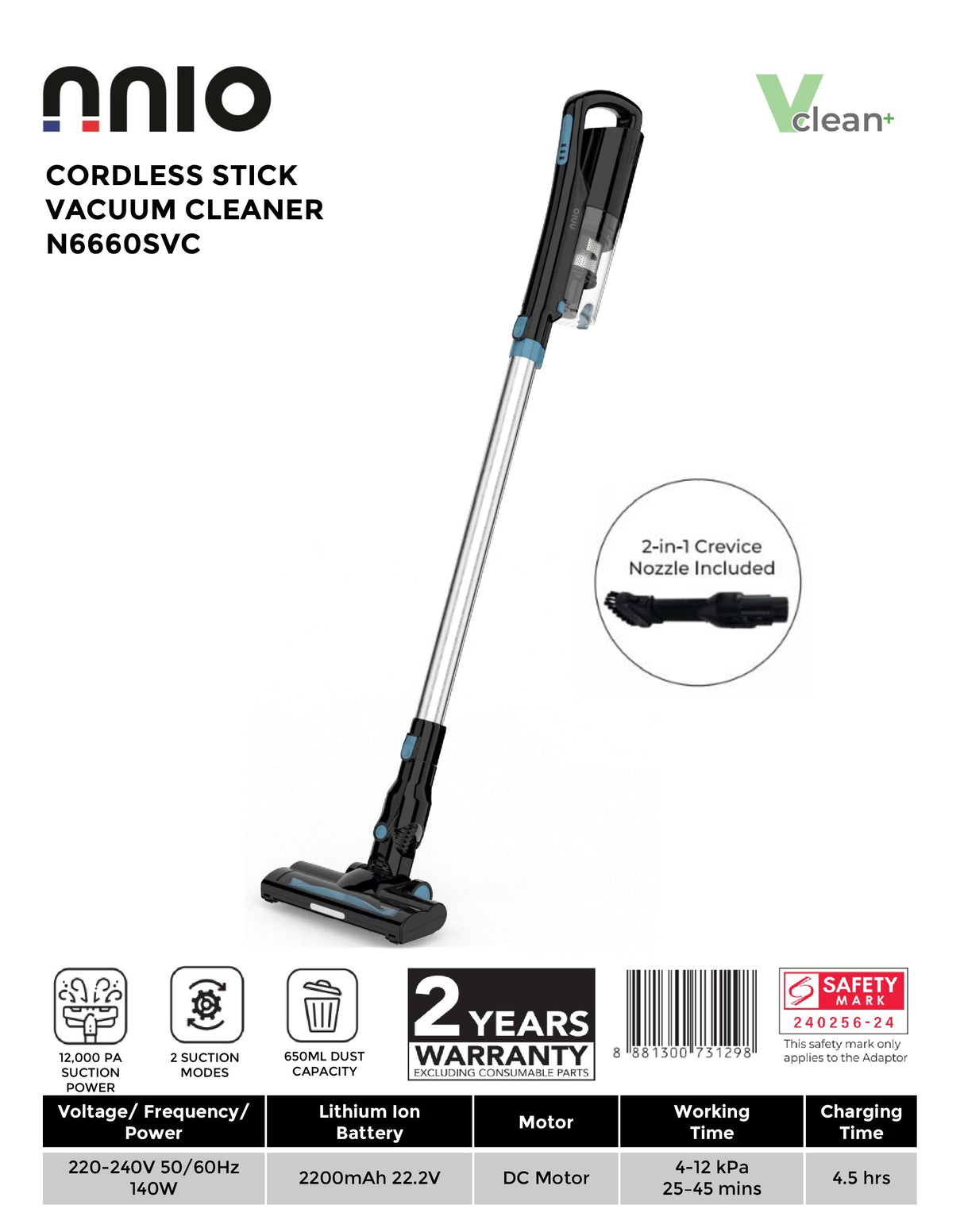 NNIO N6660SVC Cordless Stick Vacuum Cleaner