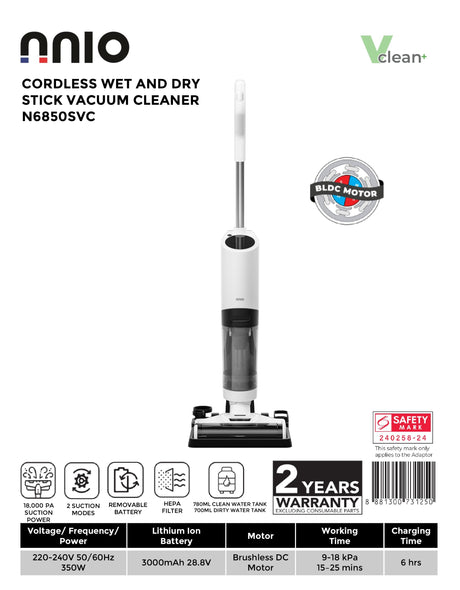 NNIO N6850SVC Cordless Wet and Dry Stick Vacuum Cleaner