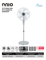 NNIO N1690SFR Remote Stand Fan 16 Inch