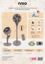NNIO OKAZE BLDC Motor 3D OSC Air Circulation Fan with Remote Control 12 Inch