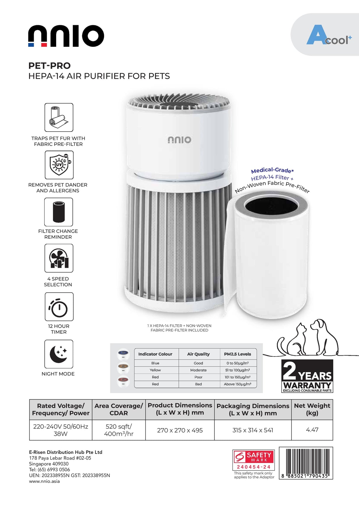 NNIO PET-PRO HEPA-14 Air Purifier for Pets