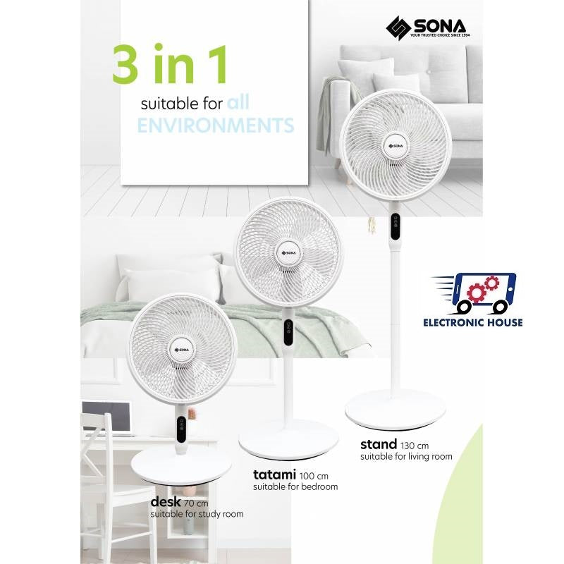 Sona SFS 1189DC 3 -in-1 Remote DC Stand Fan 14 Inch