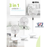 Sona SFS 1189DC 3 -in-1 Remote DC Stand Fan 14 Inch