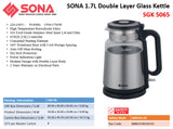 Sona SGK 5065 Double Layer Glass Kettle 1.7L