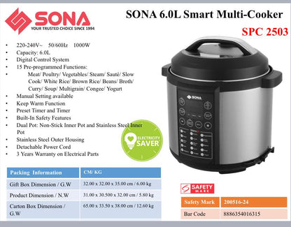 Sona SPC 2503 Smart Multi-Cooker 6.0L