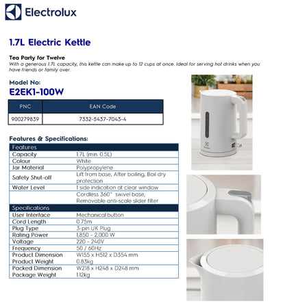 Electrolux E2EK1-100W Electric Kettle 1.7L