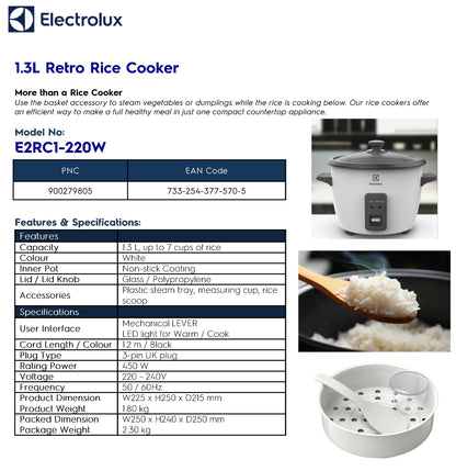 Electrolux E2RC1-220W Rice Cooker 1.3L