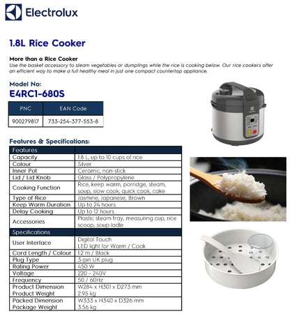 Electrolux E4RC1-680S Rice Cooker 1.8L