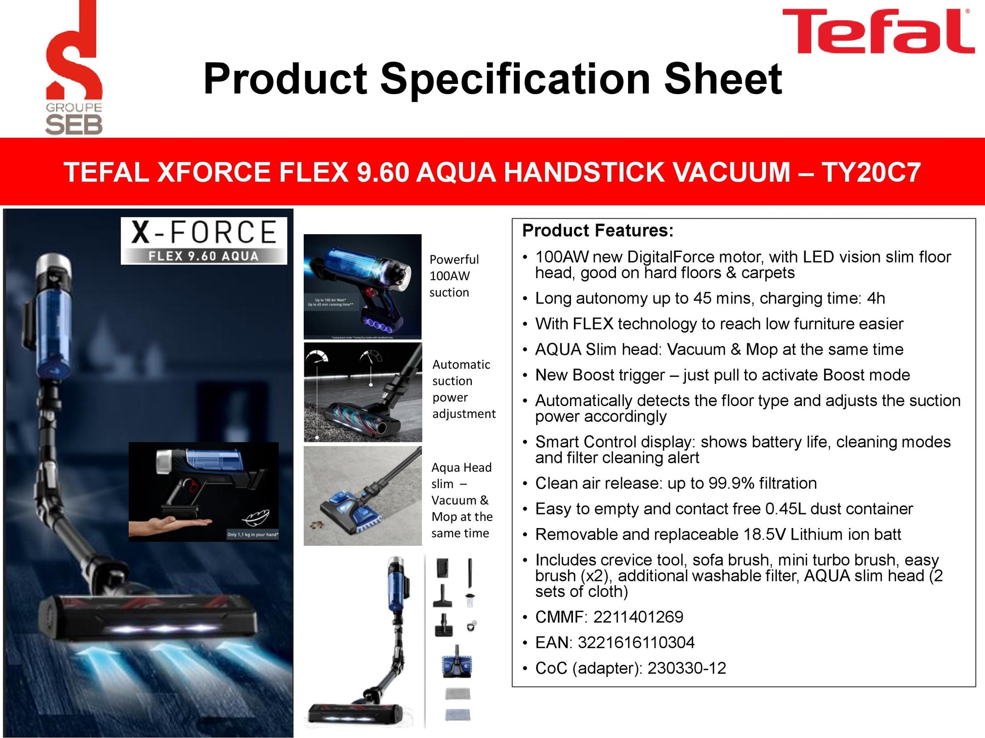 Tefal XForce Flex 9.60 Aqua, black - Cordless vacuum cleaner, TY20C7WO