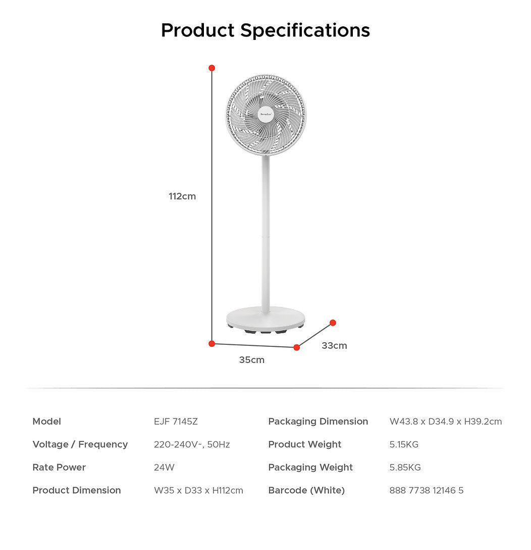 Europace EJF 7145Z DC Motor Tatami Fan with Remote Control 14 Inch