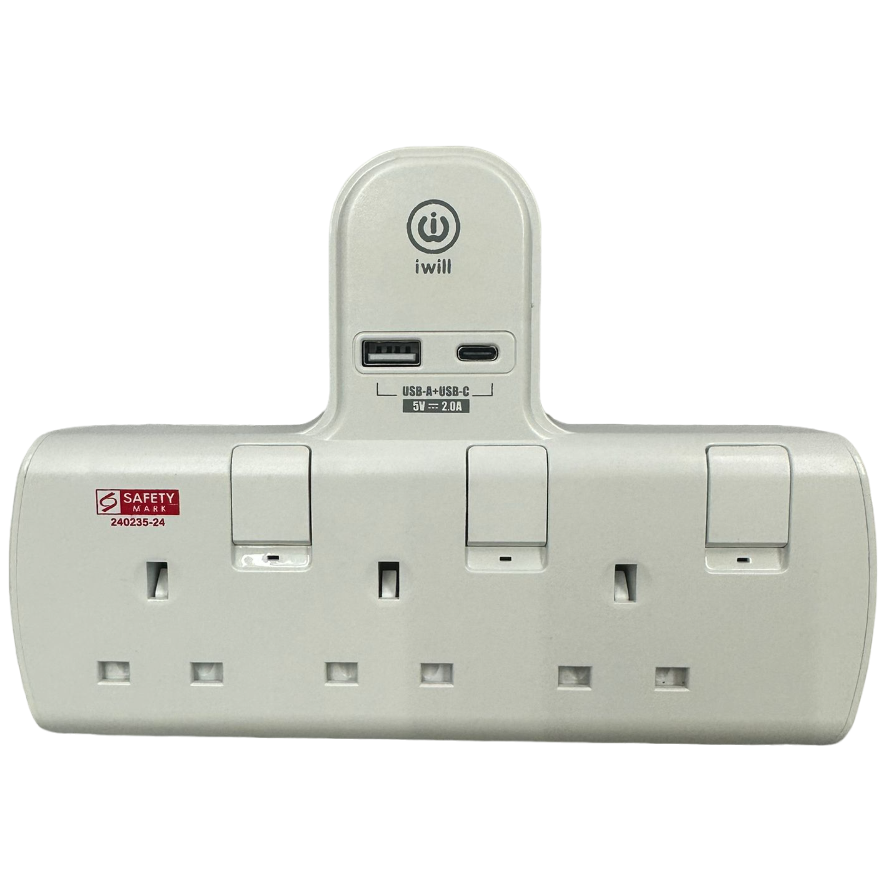 iwill IW-T803U 3 Way T-Adaptor USB A + USB C Rapid Charging Speed