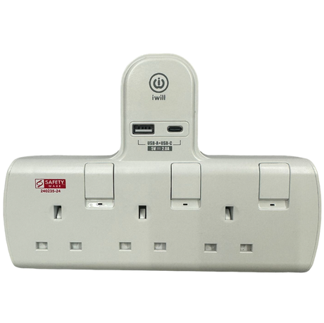 iwill IW-T803U 3 Way T-Adaptor USB A + USB C Rapid Charging Speed