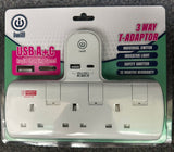 iwill IW-T803U 3 Way T-Adaptor USB A + USB C Rapid Charging Speed