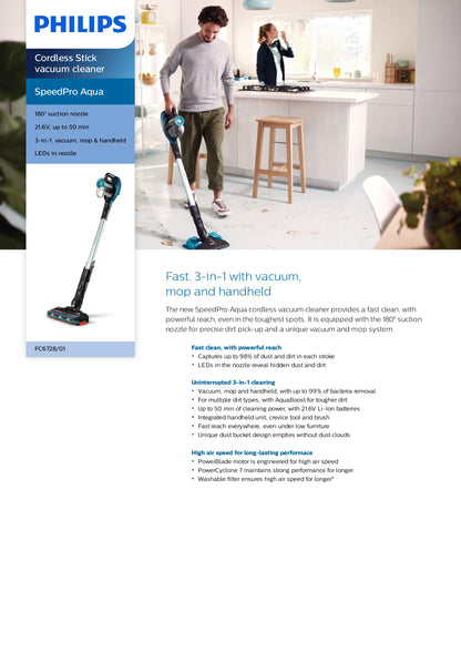 Philips FC6728 /01 SpeedPro Aqua Cordless Stick Vacuum Cleaner